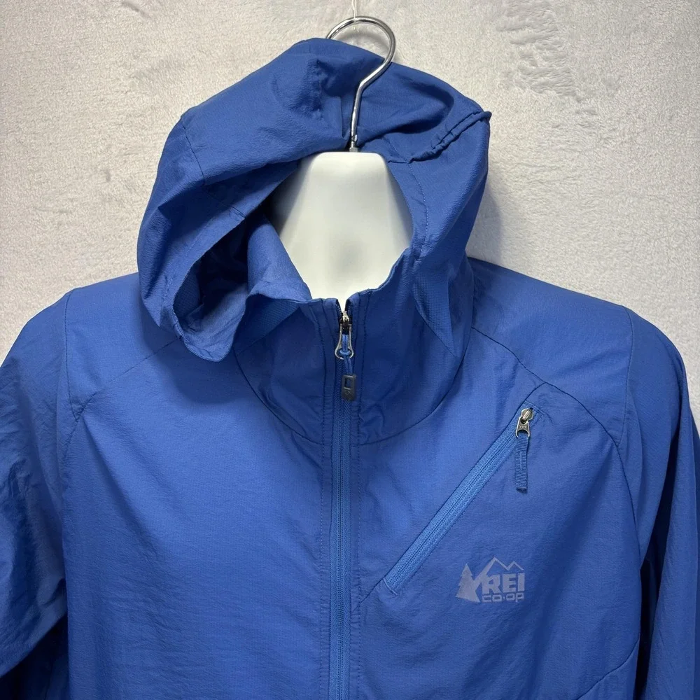 REI Co-op Lightweight Packable Hooded Windbreaker Jacket Mens Medium Blue Nylon